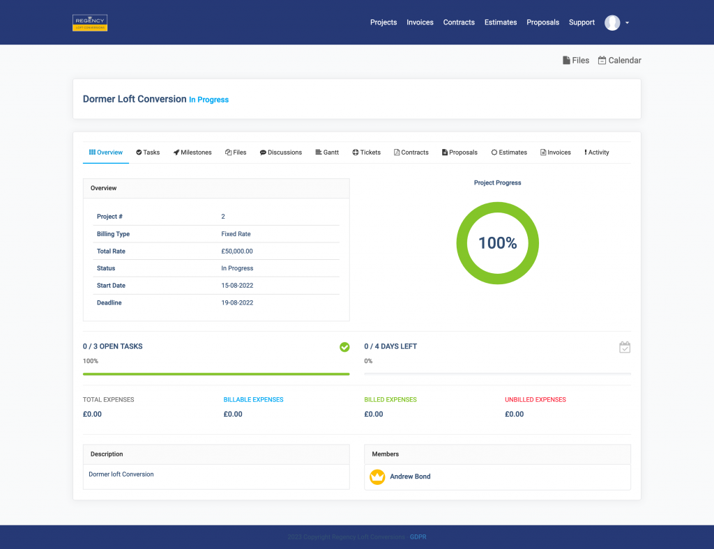 Regency Loft Conversions Customer Portal